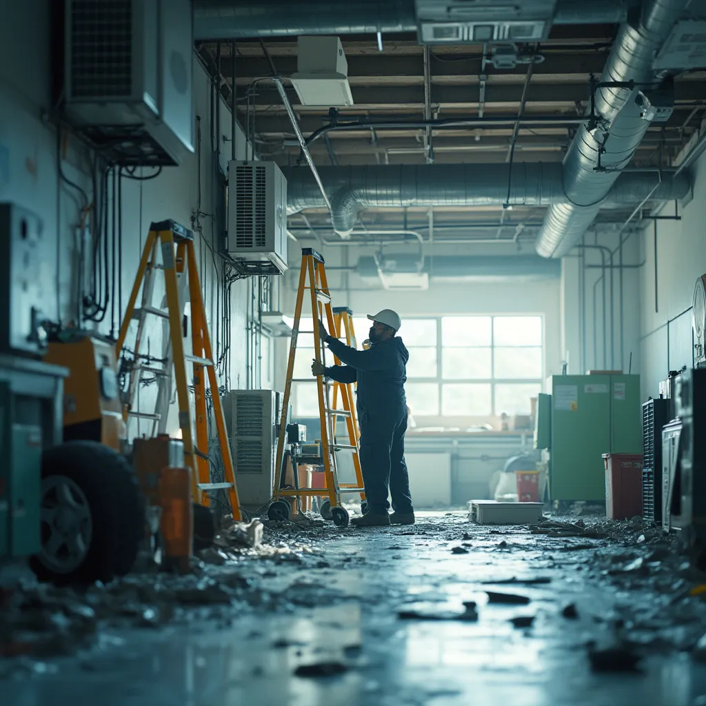 Technik čistí ventilačné potrubie pomocou špecializovaného zariadenia